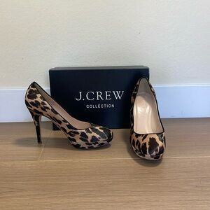 🐆 J.Crew Pia Calf Hair Leopard Pumps vintage sand 8.5  4” Heel Style 49172 🇮🇹